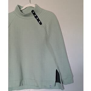 Talbots Quilted‎ Pullover Sweatshirt Size Medium Petite Mint Green Snap Collar